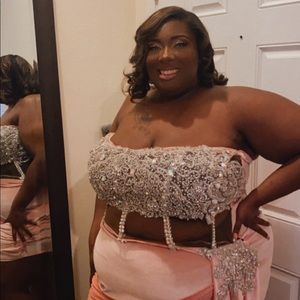 Custom blush plus size bling dress w/t train